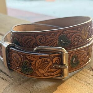 Floral Embossed Kids Belt - Brown and Green
